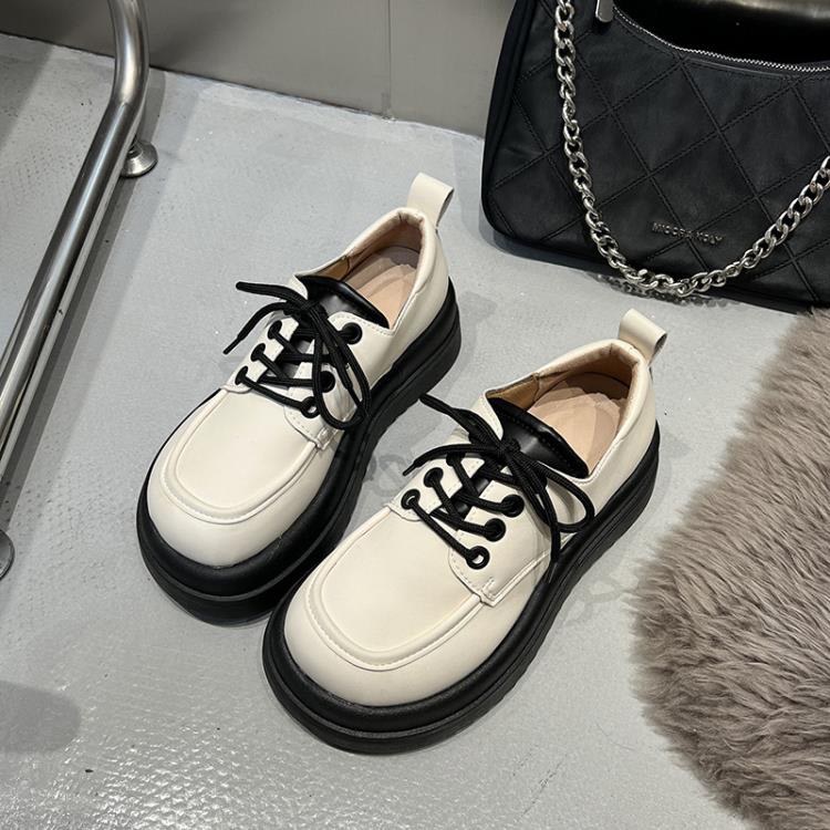 樂福鞋 簡約厚底內增高小皮鞋女鞋2023年秋冬新款日系配裙單鞋系帶-細節圖6