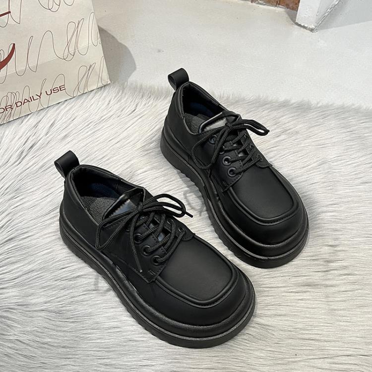樂福鞋 簡約厚底內增高小皮鞋女鞋2023年秋冬新款日系配裙單鞋系帶-細節圖7