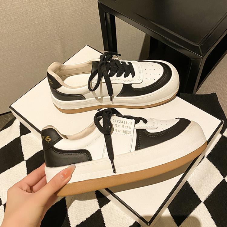 厚底鞋 真皮小白鞋女2023新款春夏百搭透氣大頭面包鞋子小眾休閒板鞋-細節圖2