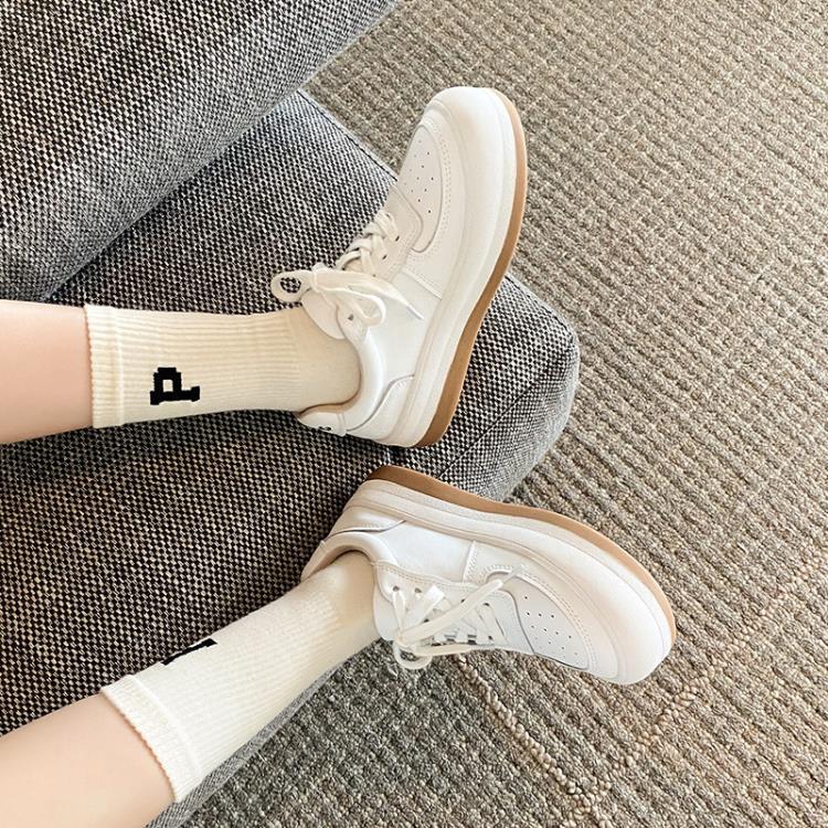 厚底鞋 真皮小白鞋女2023新款春夏百搭透氣大頭面包鞋子小眾休閒板鞋-細節圖3