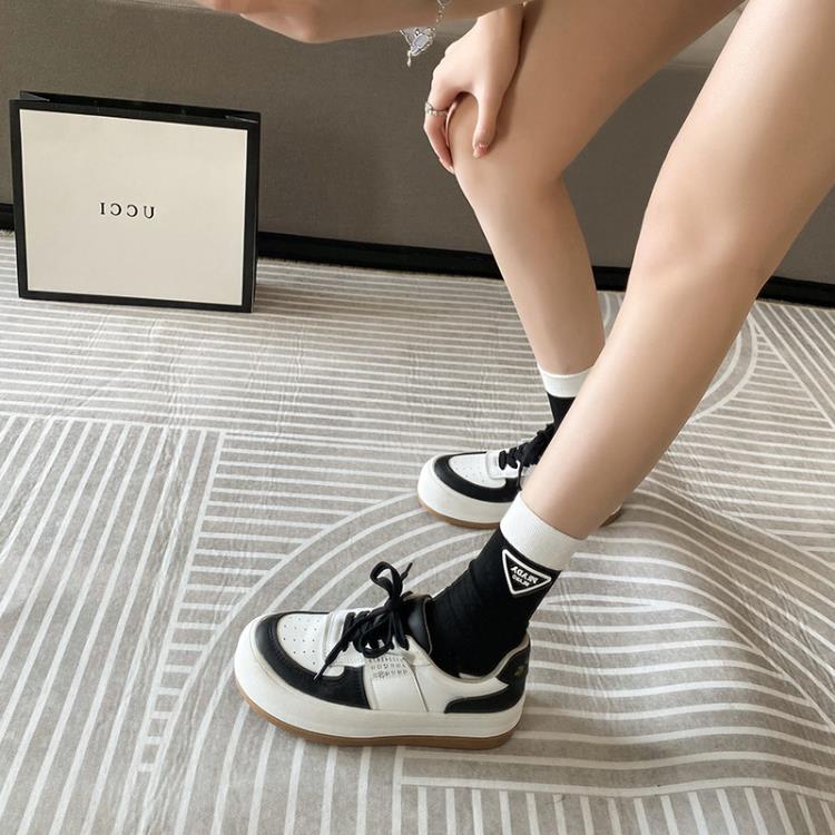 厚底鞋 真皮小白鞋女2023新款春夏百搭透氣大頭面包鞋子小眾休閒板鞋-細節圖4