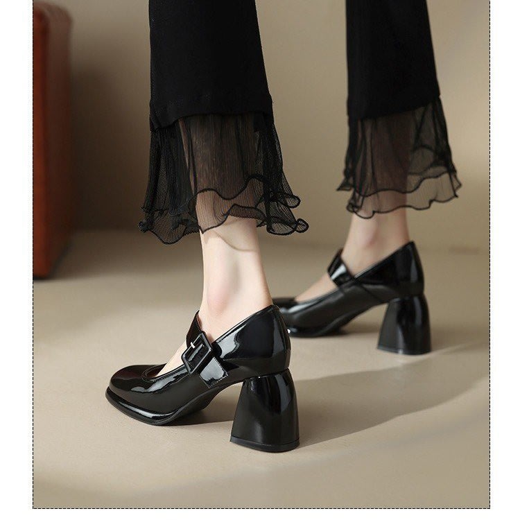 高跟鞋 新款潮流時尚瑪麗珍鞋女單鞋方頭粗跟復古英倫風小皮鞋女批髮-細節圖2