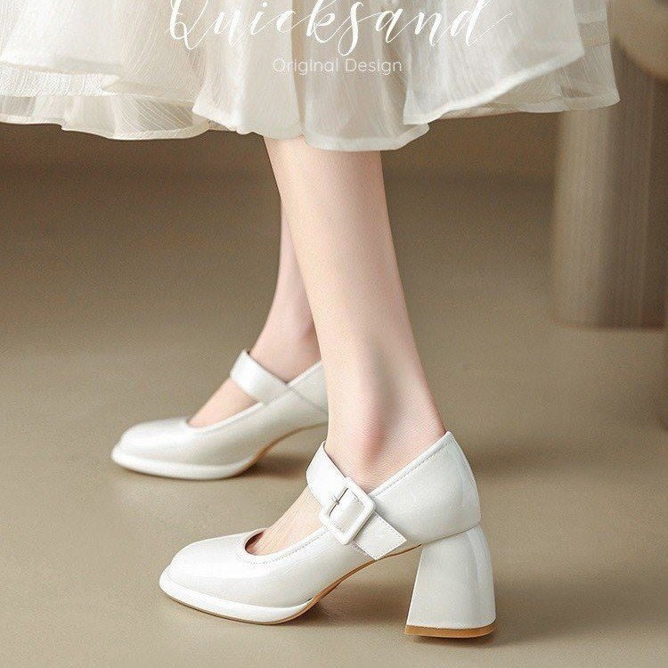 高跟鞋 新款潮流時尚瑪麗珍鞋女單鞋方頭粗跟復古英倫風小皮鞋女批髮-細節圖4