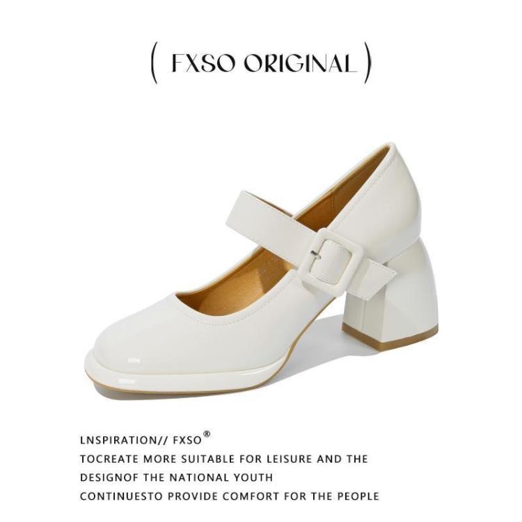 高跟鞋 新款潮流時尚瑪麗珍鞋女單鞋方頭粗跟復古英倫風小皮鞋女批髮-細節圖6