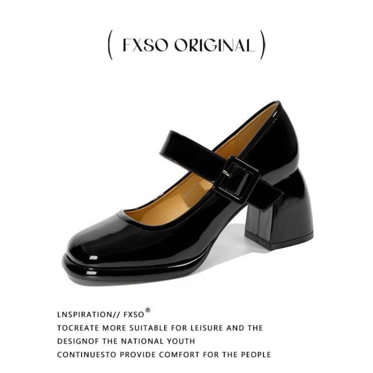 高跟鞋 新款潮流時尚瑪麗珍鞋女單鞋方頭粗跟復古英倫風小皮鞋女批髮-細節圖7