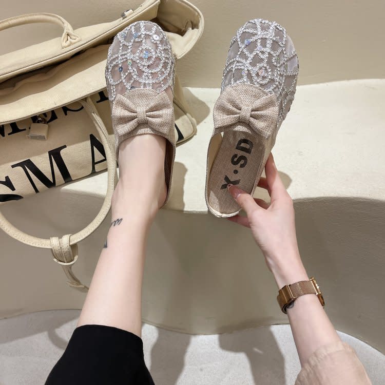 拖鞋 女2023新款女鞋夏季正韓包頭套腳半女式平底涼女批髮-細節圖3