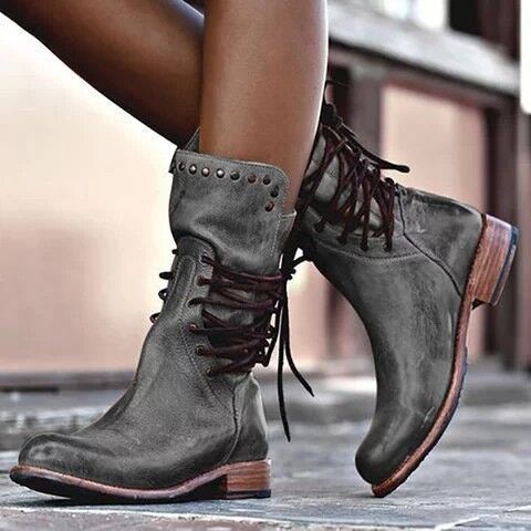 短靴 秋冬季新款平底鉚釘馬丁靴平跟大碼女靴Shoes-細節圖2