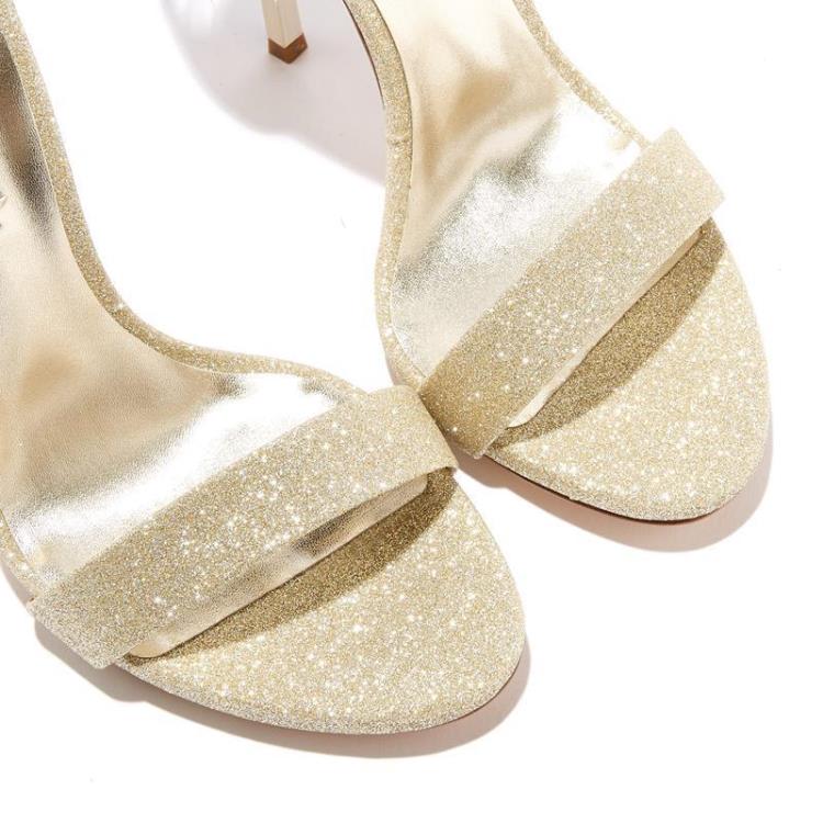 涼鞋 歐美時裝跨境金色格力特綁帶細跟涼靴 外貿女鞋women sandals-細節圖5
