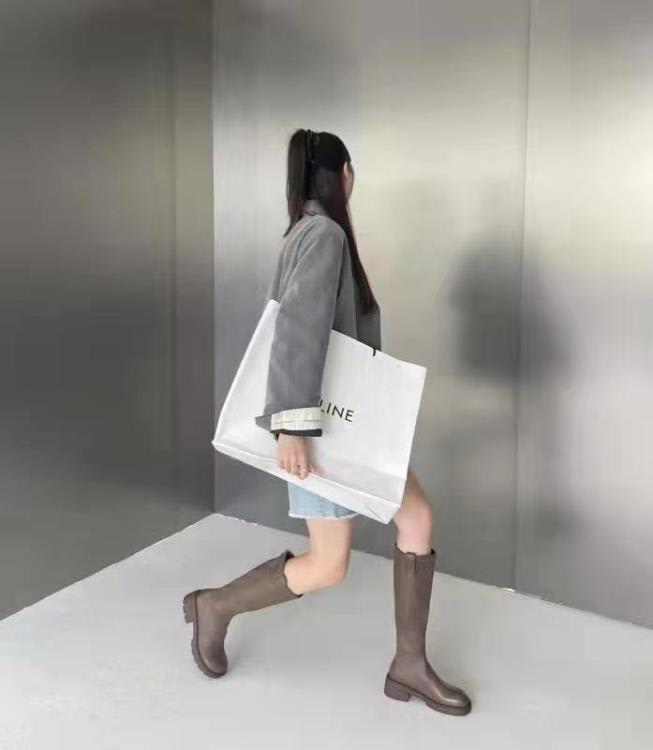 圓頭高筒靴女秋冬網紅不過膝長筒靴瘦瘦靴騎士靴平底彈力日常長靴-細節圖3