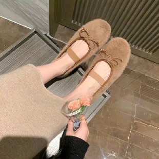 溫柔仙女風豆豆鞋2023年正韓甜美優雅蝴蝶結圓頭淺口軟底芭蕾舞鞋-細節圖2