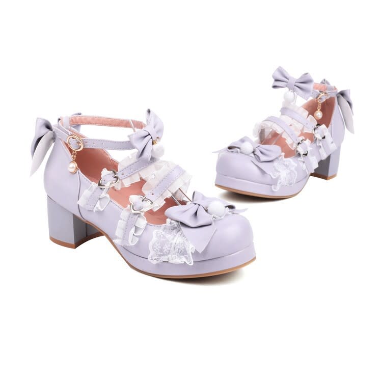 2023春新款洛麗塔女鞋蝴蝶結荷葉邊單鞋厚底粗跟中跟30-48大小碼-細節圖5