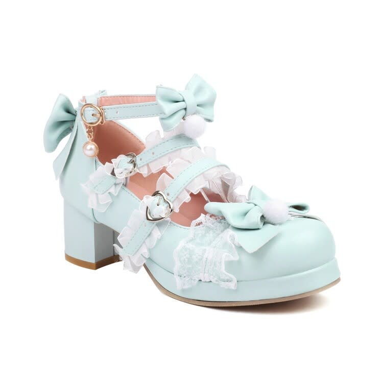 2023春新款洛麗塔女鞋蝴蝶結荷葉邊單鞋厚底粗跟中跟30-48大小碼-細節圖6