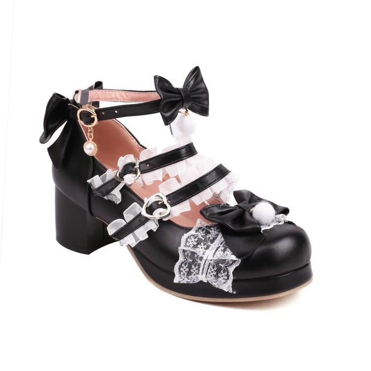 2023春新款洛麗塔女鞋蝴蝶結荷葉邊單鞋厚底粗跟中跟30-48大小碼-細節圖7