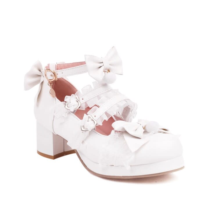 2023春新款洛麗塔女鞋蝴蝶結荷葉邊單鞋厚底粗跟中跟30-48大小碼-細節圖9