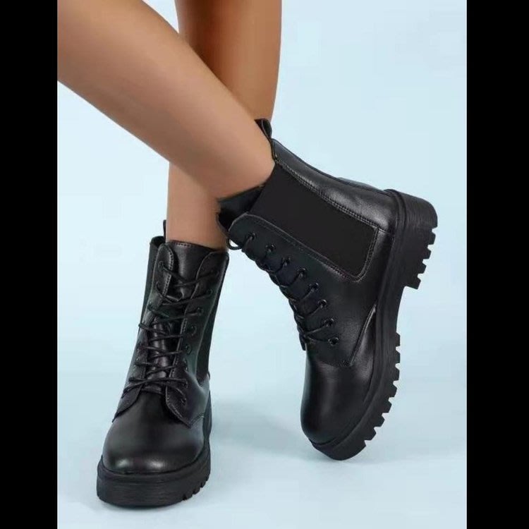 厚底鞋 馬丁靴女2023年夏季新款正韓時尚英倫風薄款ins系帶單短靴-細節圖2