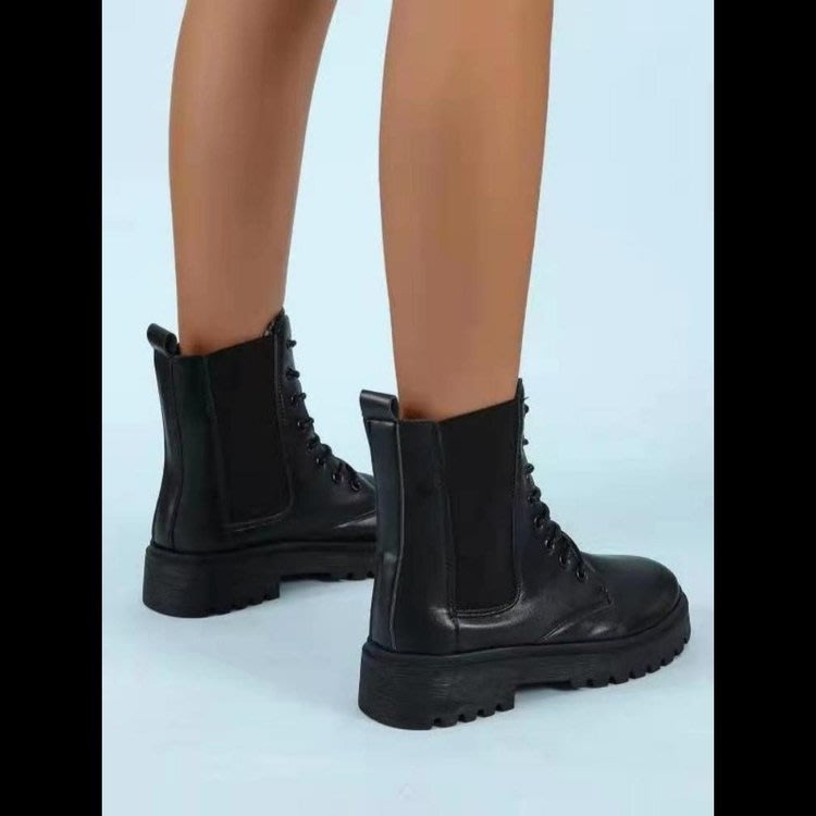 厚底鞋 馬丁靴女2023年夏季新款正韓時尚英倫風薄款ins系帶單短靴-細節圖4