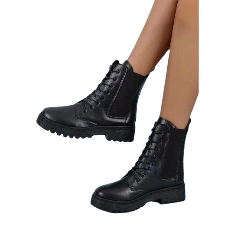 厚底鞋 馬丁靴女2023年夏季新款正韓時尚英倫風薄款ins系帶單短靴-細節圖5