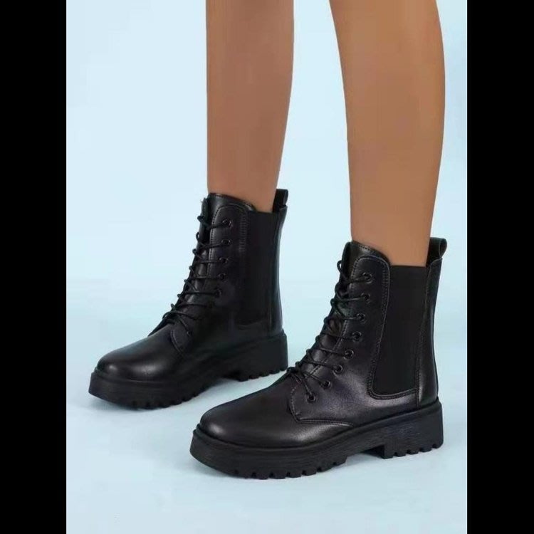 厚底鞋 馬丁靴女2023年夏季新款正韓時尚英倫風薄款ins系帶單短靴-細節圖6