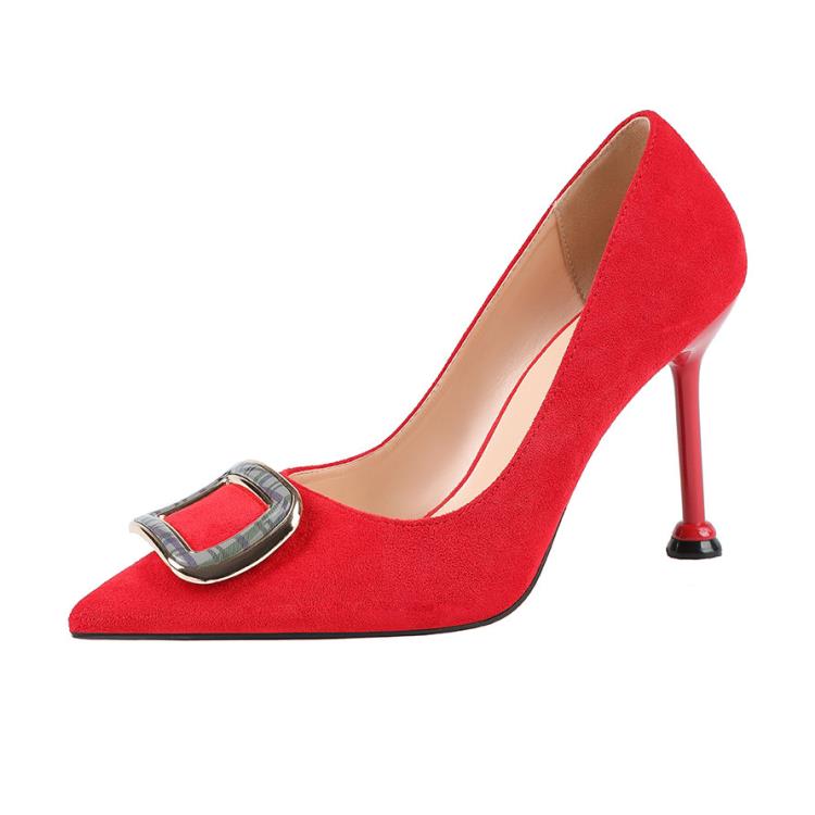 9333-015韓（售完不補）淺口跟鞋網紅細跟方扣女單鞋性感顯瘦女鞋-細節圖9