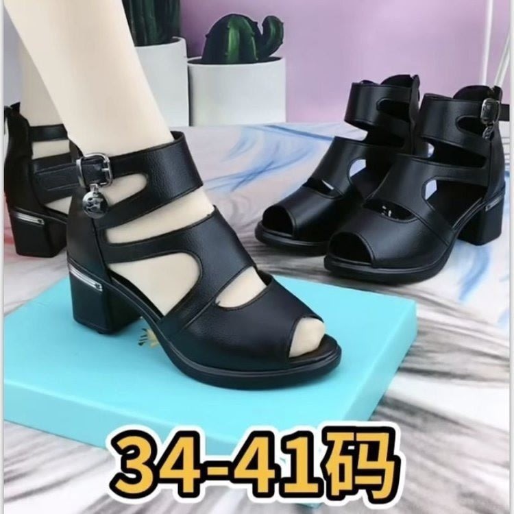 高跟鞋 復古羅馬涼鞋2023春秋款鏤空魚嘴粗跟防水臺鞋純色簡約涼鞋女-細節圖6