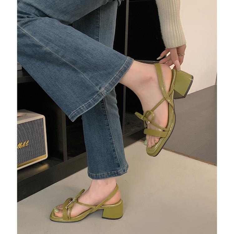 高級感仙女風法式粗跟涼鞋女2023年新款夏季黑色百搭沙灘羅馬鞋子-細節圖3