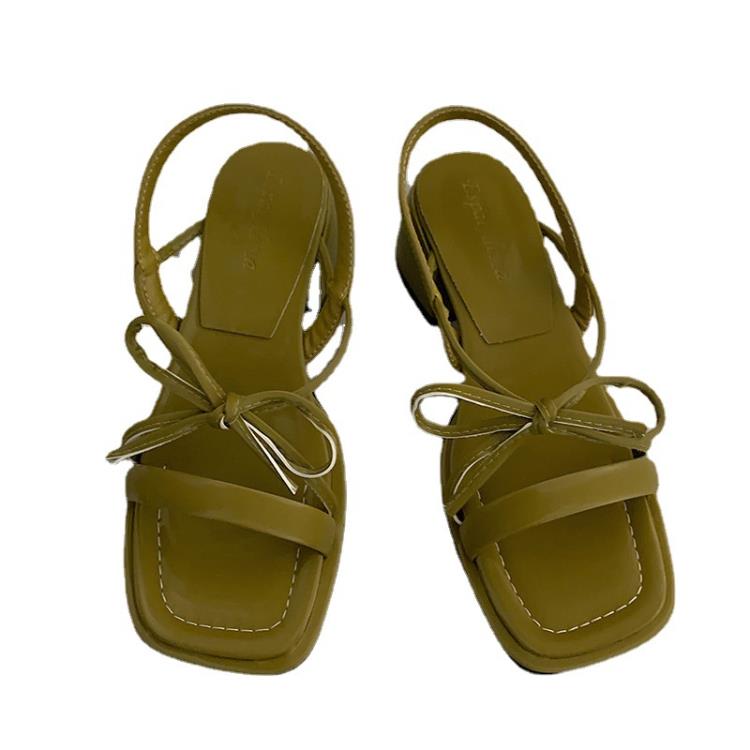 高級感仙女風法式粗跟涼鞋女2023年新款夏季黑色百搭沙灘羅馬鞋子-細節圖5