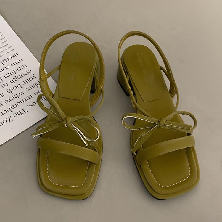 高級感仙女風法式粗跟涼鞋女2023年新款夏季黑色百搭沙灘羅馬鞋子-細節圖7