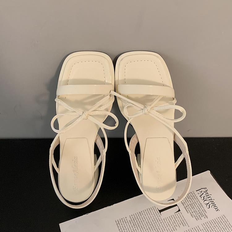 高級感仙女風法式粗跟涼鞋女2023年新款夏季黑色百搭沙灘羅馬鞋子-細節圖8