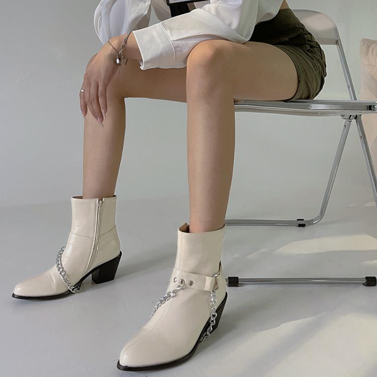 Dropshopping款2023年冬季時尚高跟40-48鍊條大碼低筒女靴潮-細節圖4