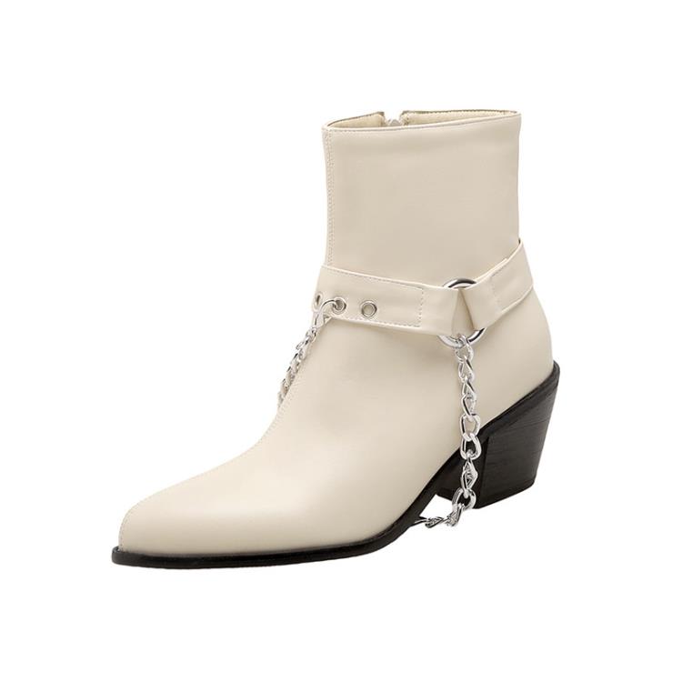 Dropshopping款2023年冬季時尚高跟40-48鍊條大碼低筒女靴潮-細節圖5