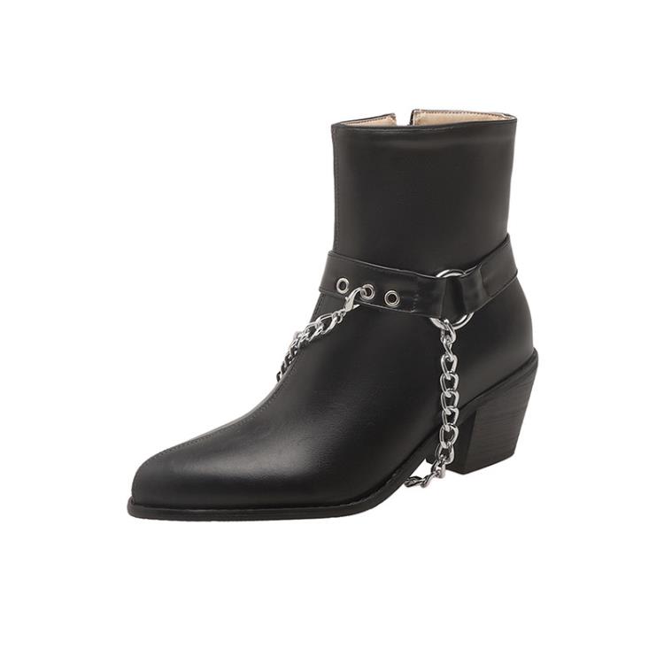 Dropshopping款2023年冬季時尚高跟40-48鍊條大碼低筒女靴潮-細節圖6