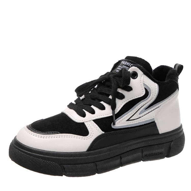 2023冬季新款女棉鞋拼色系帶平底加絨保暖運動鞋女休閒學生板鞋女-細節圖9