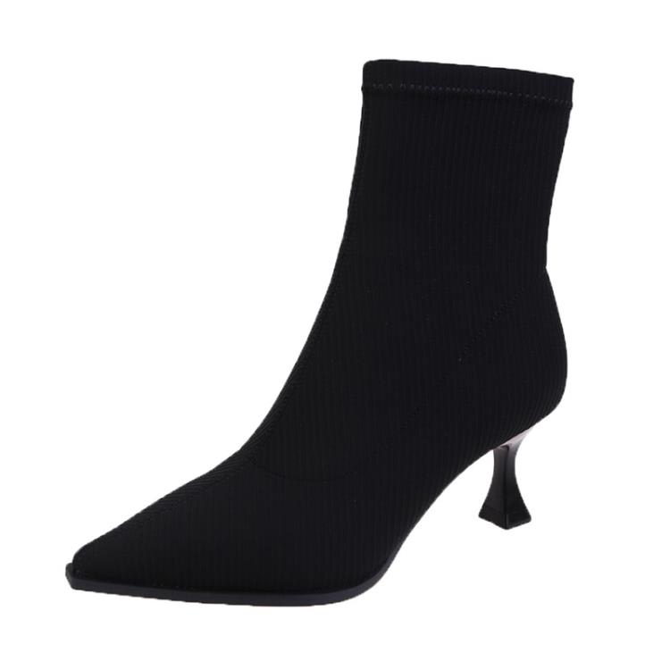 氣質尖頭彈力靴女2023秋冬新款歐美風細高跟優雅性感時裝靴短靴女-細節圖6