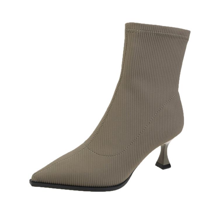 氣質尖頭彈力靴女2023秋冬新款歐美風細高跟優雅性感時裝靴短靴女-細節圖7