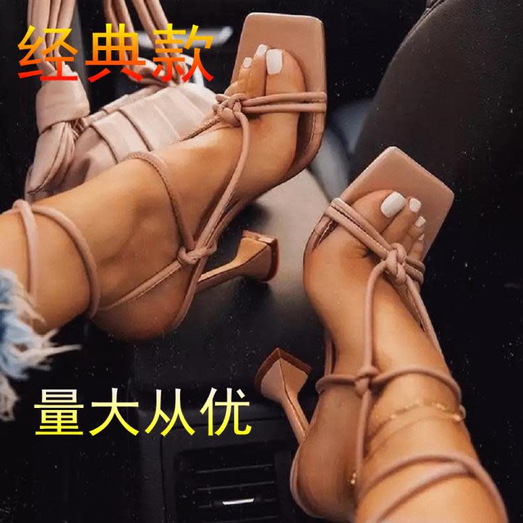 高跟鞋 涼鞋女2023款大碼40-43歐美時尚露趾細跟女鞋批髮-細節圖2