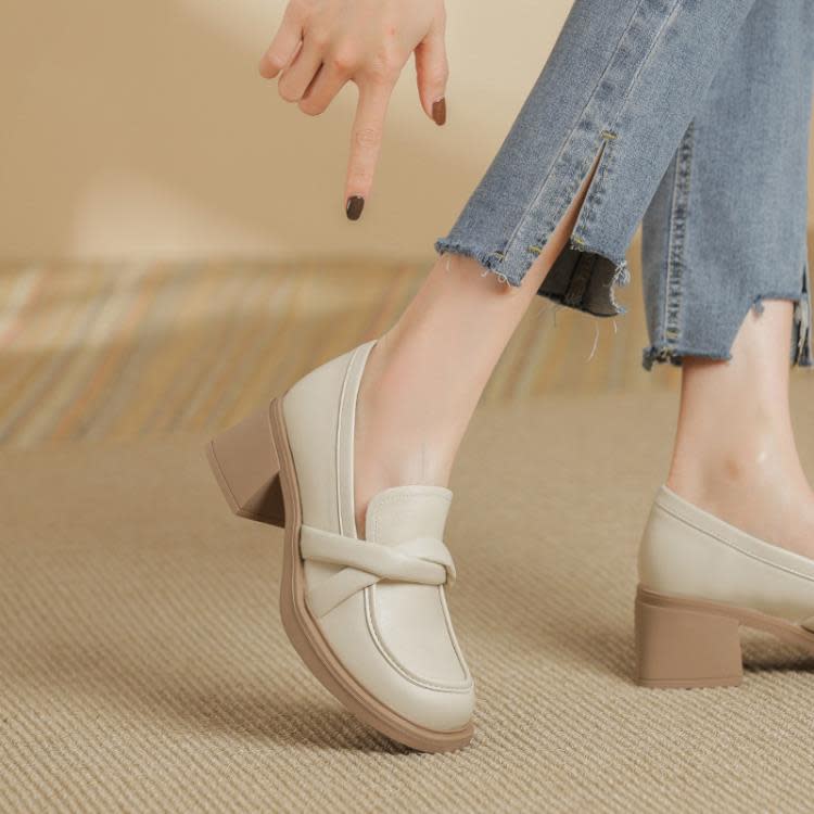 廠家現貨真皮女鞋2023春季新款鞋子女生配裙英倫學院風增高懶人鞋-細節圖3