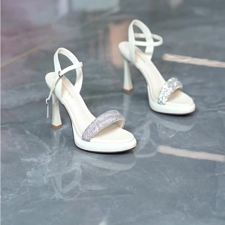 圓頭高跟涼鞋法式性感女涼鞋夏季新款鑲鉆一字扣露趾細跟涼鞋女鞋-細節圖4