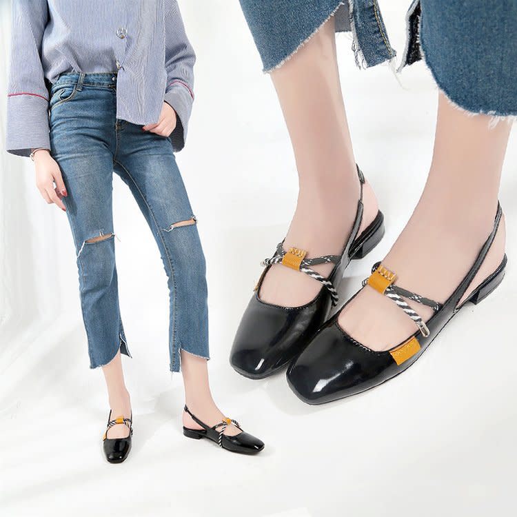 2023新款方頭涼鞋女夏包頭單鞋瑪麗珍萌妹子復古低跟鞋-細節圖2