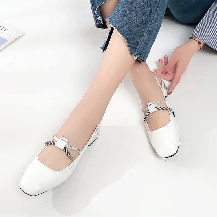 2023新款方頭涼鞋女夏包頭單鞋瑪麗珍萌妹子復古低跟鞋-細節圖3