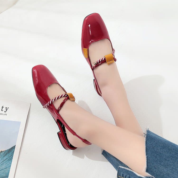 2023新款方頭涼鞋女夏包頭單鞋瑪麗珍萌妹子復古低跟鞋-細節圖4