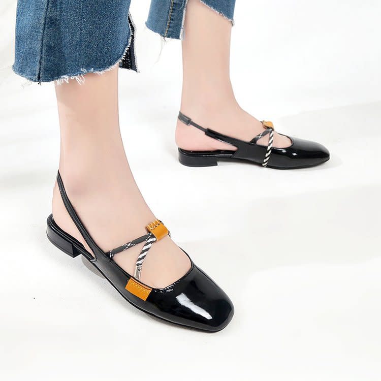 2023新款方頭涼鞋女夏包頭單鞋瑪麗珍萌妹子復古低跟鞋-細節圖5