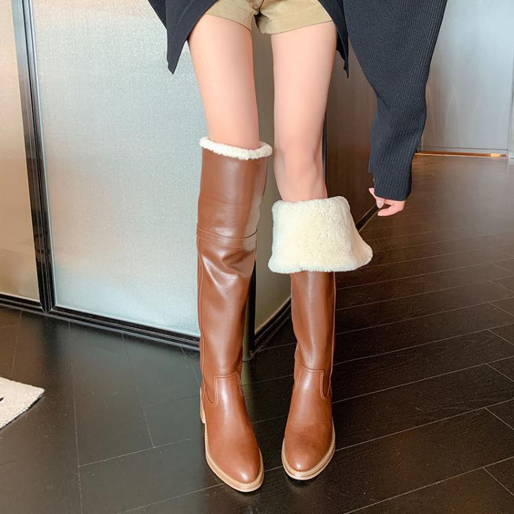 長靴 雪地靴女2023冬季新款粗跟中跟棉靴毛毛加厚保暖過膝-細節圖4