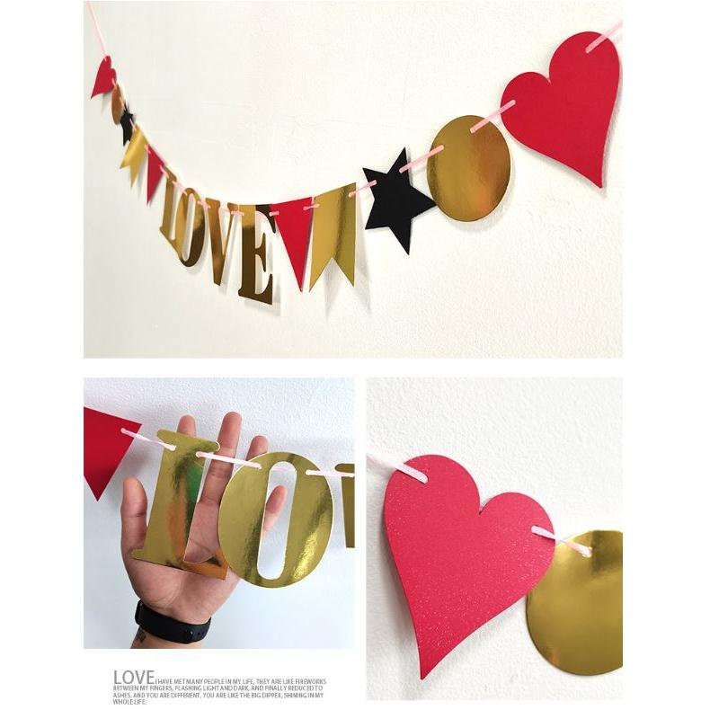 甜妞節慶♥台灣現貨♥【金色LOVE愛心彩旗】LOVE彩旗 派對彩旗 派對佈置 裝飾掛旗 情人節裝飾 求婚佈置 櫥窗佈置-細節圖6