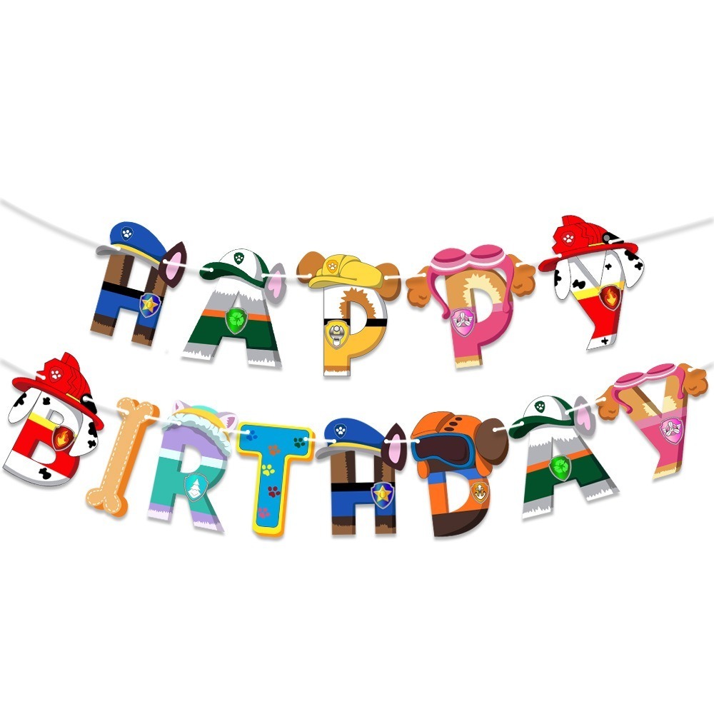 甜妞節慶♥台灣現貨♥【汪汪隊生日彩旗】小狗生日字母彩旗 阿奇 毛毛 天天 汪汪救火隊生日蛋糕插旗 派對彩旗 寶寶周歲-細節圖2