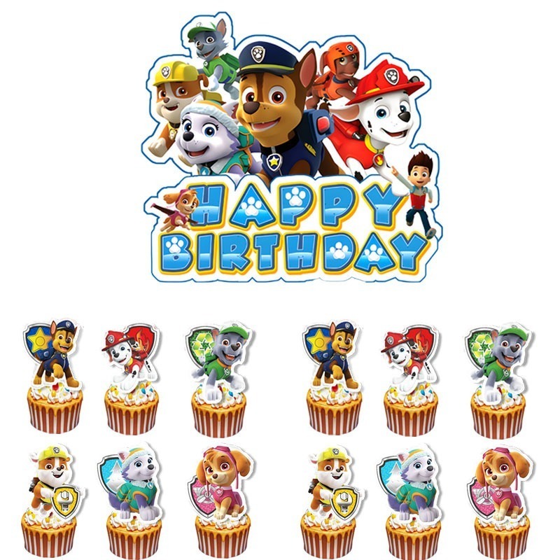 甜妞節慶♥台灣現貨♥【汪汪隊生日彩旗】小狗生日字母彩旗 阿奇 毛毛 天天 汪汪救火隊生日蛋糕插旗 派對彩旗 寶寶周歲-規格圖3