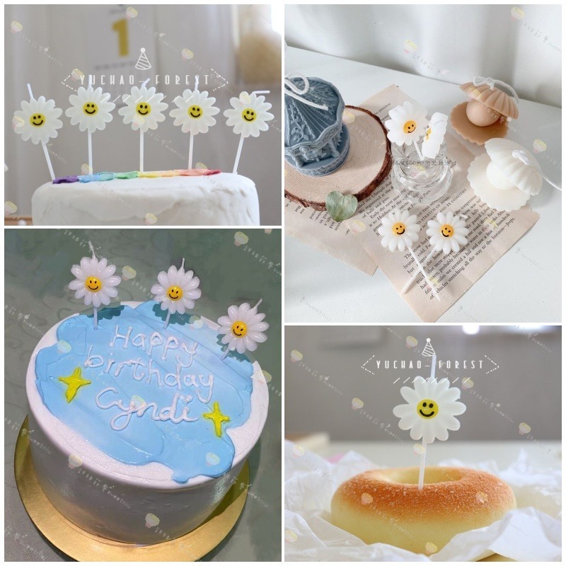甜妞節慶♥台灣現貨♥【小雛菊蠟燭】小白花蠟燭 笑臉蠟燭 小花蠟燭 生日蠟燭 寶寶周歲蠟燭 微笑蠟燭 蛋糕裝飾 韓版蠟燭-細節圖4
