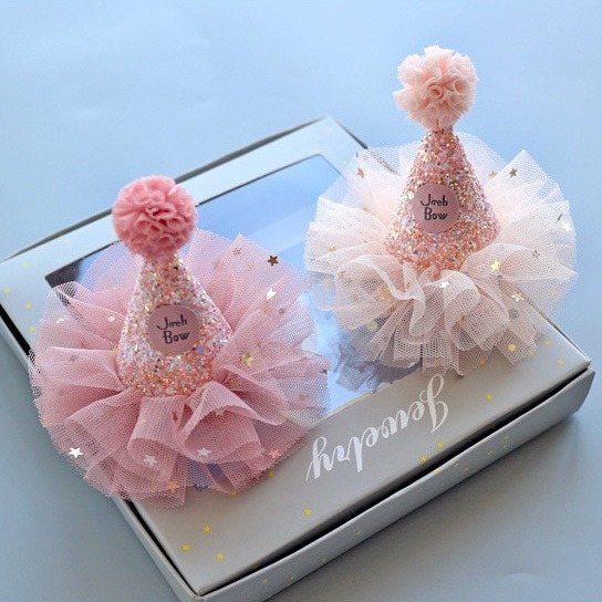 甜妞節慶♥台灣現貨♥【亮片星紗派對小帽夾】派對帽髮夾 派對帽 生日帽 寶寶周歲 生日派對 派對小物-細節圖2