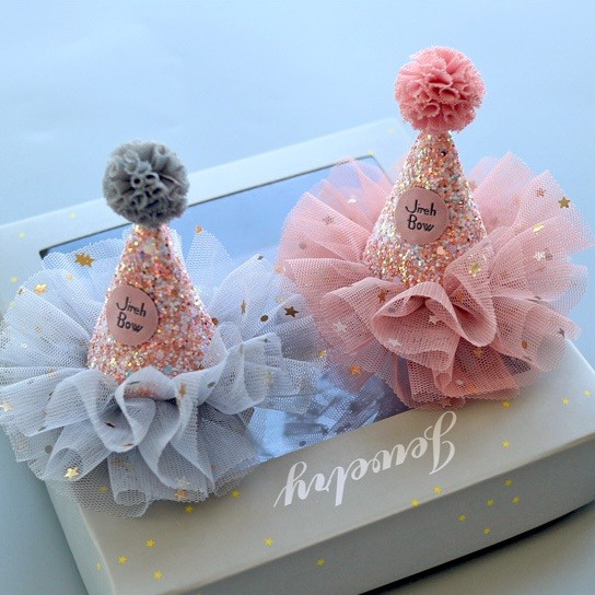 甜妞節慶♥台灣現貨♥【亮片星紗派對小帽夾】派對帽髮夾 派對帽 生日帽 寶寶周歲 生日派對 派對小物-細節圖3