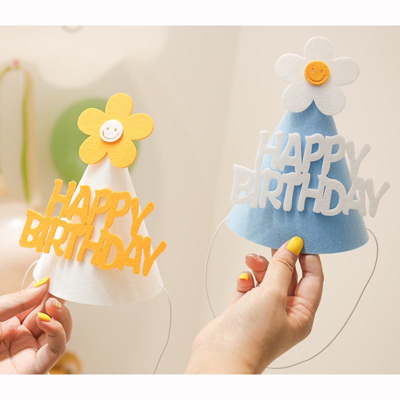 甜妞節慶♥台灣現貨♥【DIY小雛菊生日帽】燙金生日帽 太陽花生日帽 美人魚派對帽 寶寶周歲 狗狗慶生 生日道具 慶生帽-細節圖2