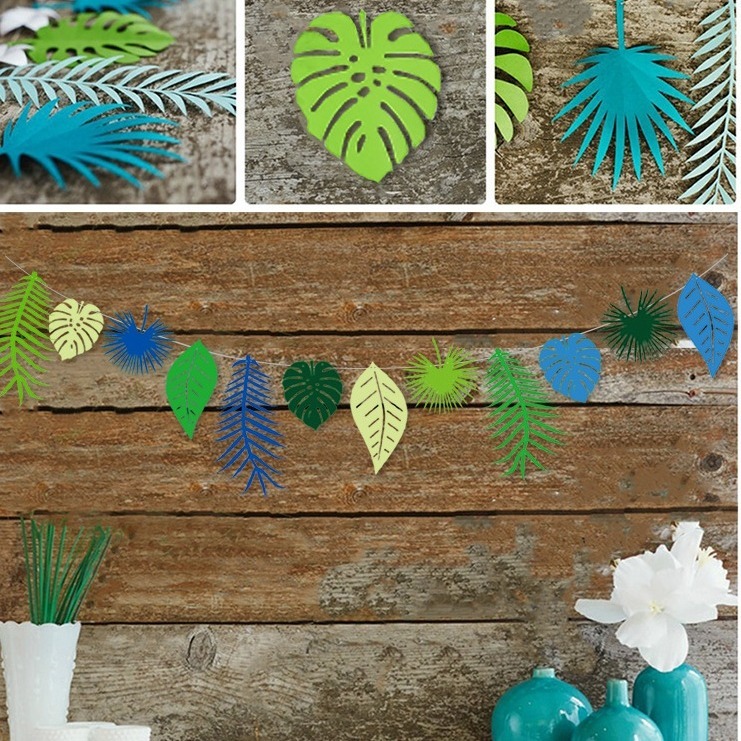 甜妞節慶♥台灣現貨♥【夏日葉子派對彩旗】葉子彩旗 小清新佈置 恐龍派對旗 紙葉子 派對佈置 寶寶周歲 櫥窗佈置-細節圖2